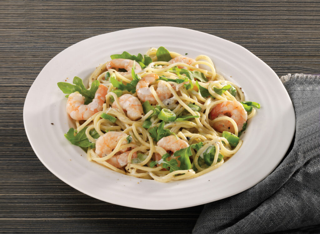 Spaghetti with king prawns and Saint Agur® Blue Cheese Crème | The Cheese Lover